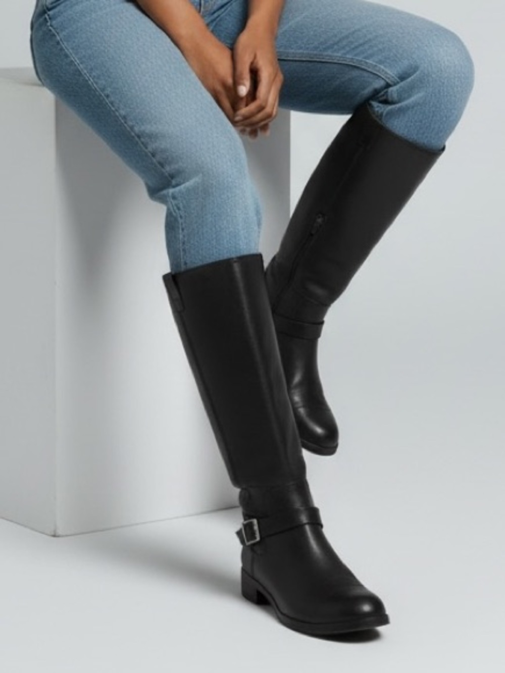 RACHEL (5.5) Rachel Roy Desirey Black Leather Riding Boots Soft Sleek Smooth